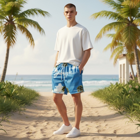 YoungLA Tropical Blue Swim Trunks - Picture 1 of 10